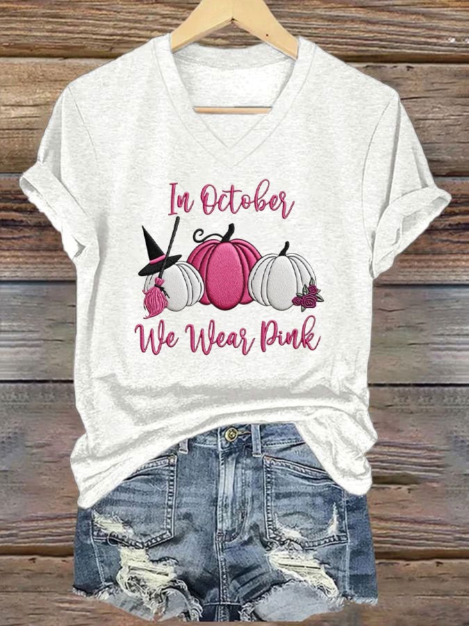 Women's Breast Cancer Awareness In October We Wear Pink Print Casual T-Shirt