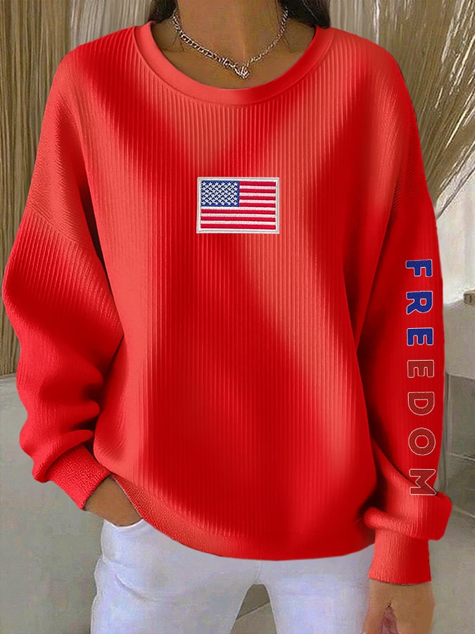 Women's Retro Freedom Print Round Neck Sweatshirt