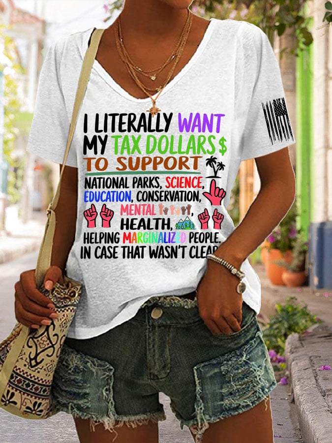 Women's Support National Parks Print V Neck Casual T-Shirt