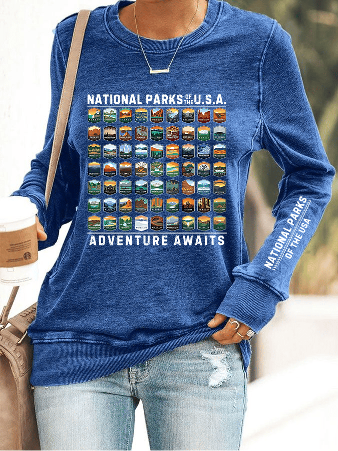 Women's National Parks Of The USA Print Crewneck Sweatshirt
