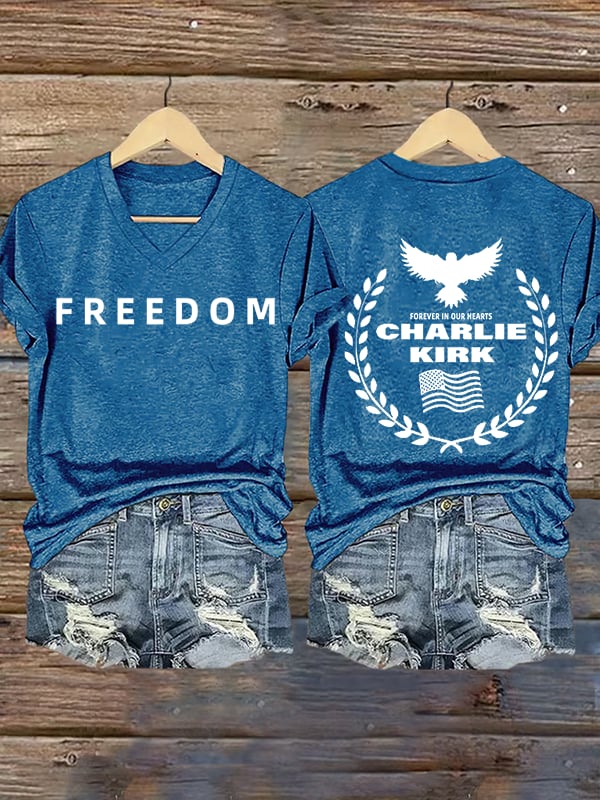 Women's Freedom American Flag Print Casuasl T-shirt
