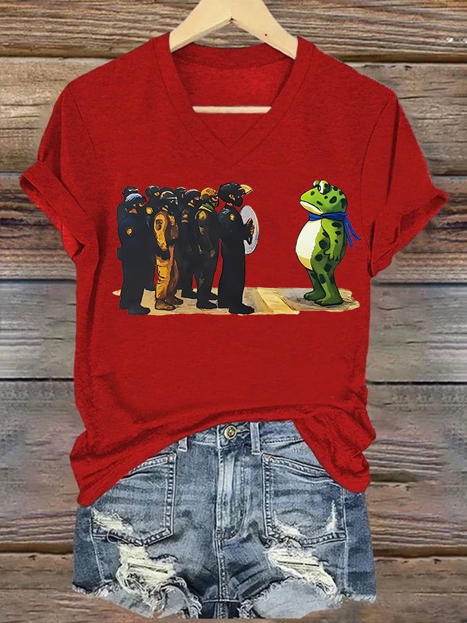 V-neck Women's Portland Frog print T-Shirt