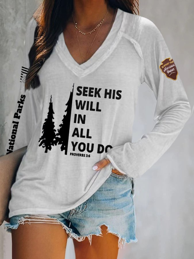 V-neck Retro Women's Protect Our National Parks Faith Print T-Shirt