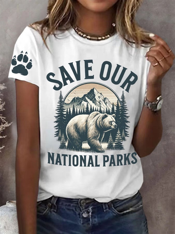 Women's Protect Our National Parks Print Round Neck T-Shirt