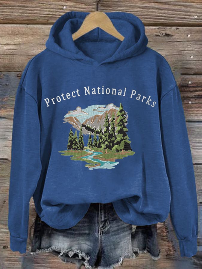 Women's Retro Protect Our National Parks Printed Hoodie