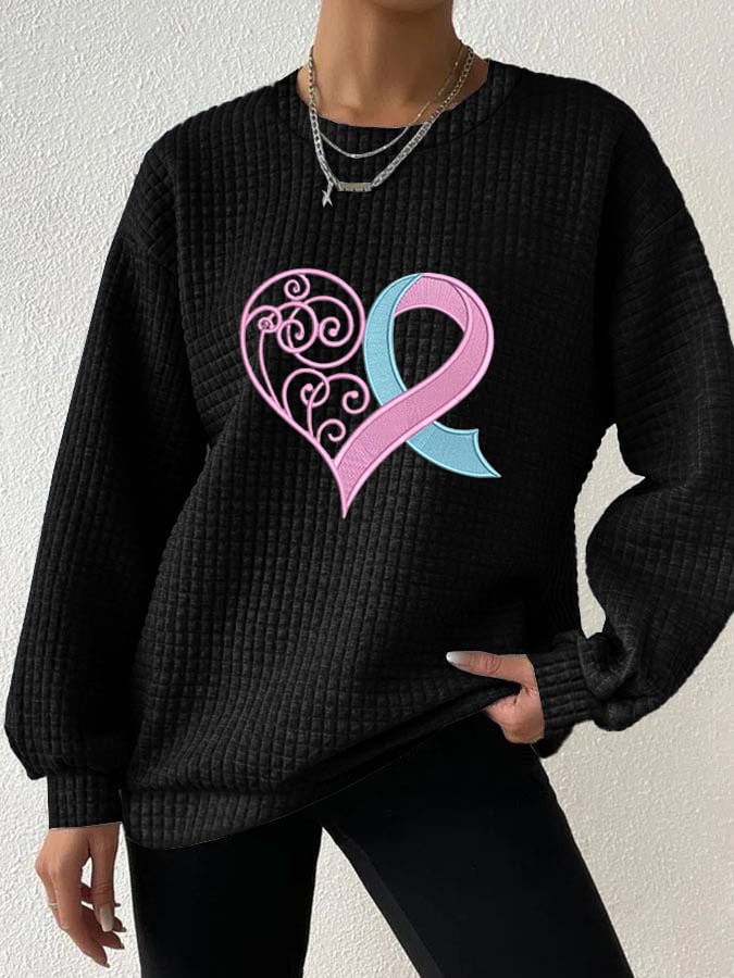 Women's Pink Heart Checkered Sweatshirt