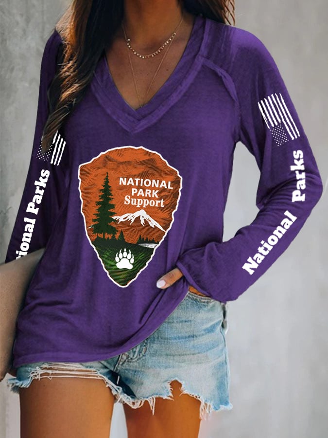 V-neck Retro Women's Protect Our National Parks Faith Print T-Shirt