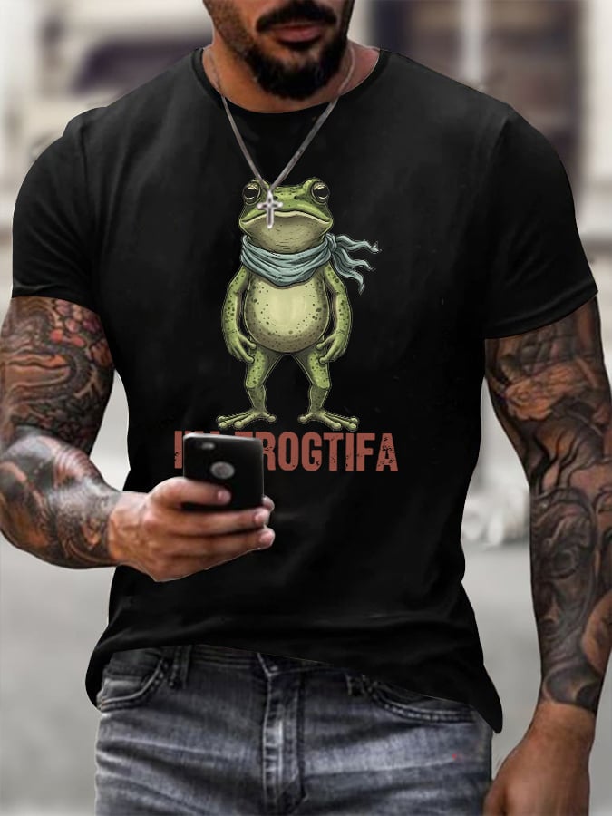 Men's Retro I'm Frogtifa Printed Round Neck T-Shirt