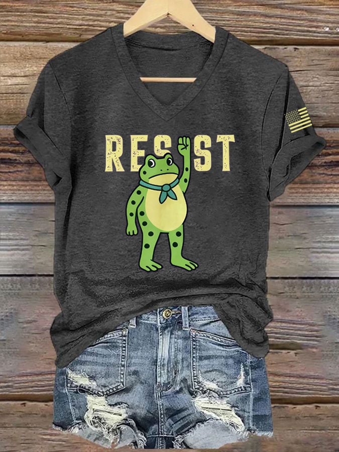 Women's FDT Portland Frog Protest Revolt Machine Print T-Shirt