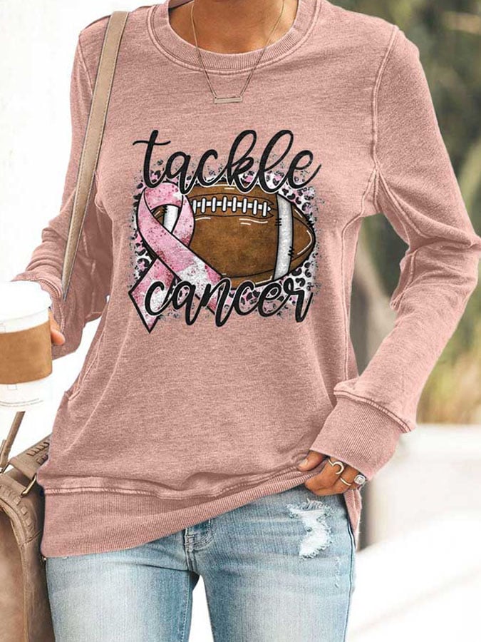 Breast Cancer Awareness Tackle Cancer Football Leopard Print Sweatshirt