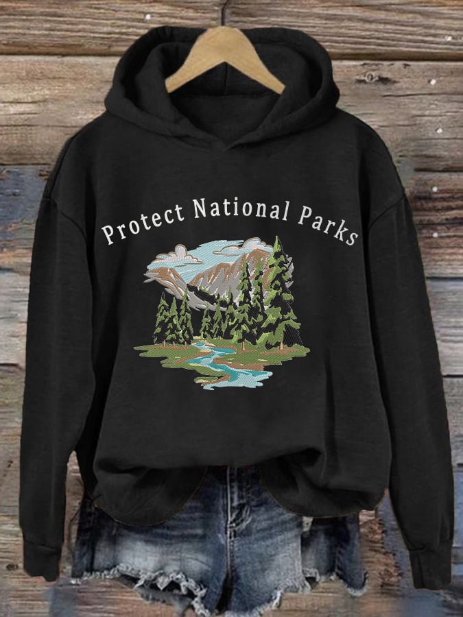 Women's Retro Protect Our National Parks Printed Hoodie