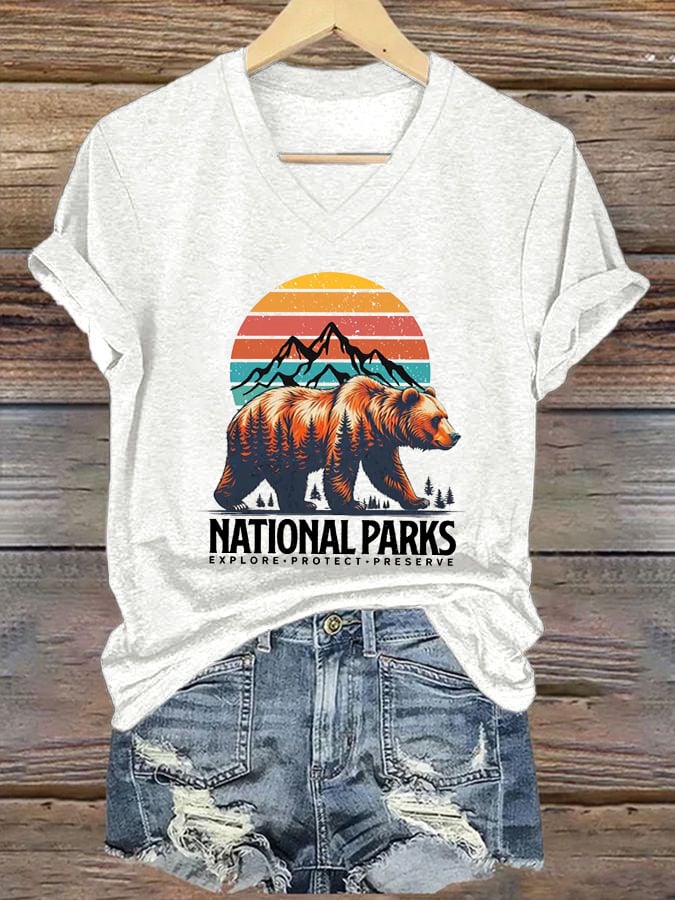 Women's National Parks Explore, Protect, Preserve Print V-Neck T-Shirt