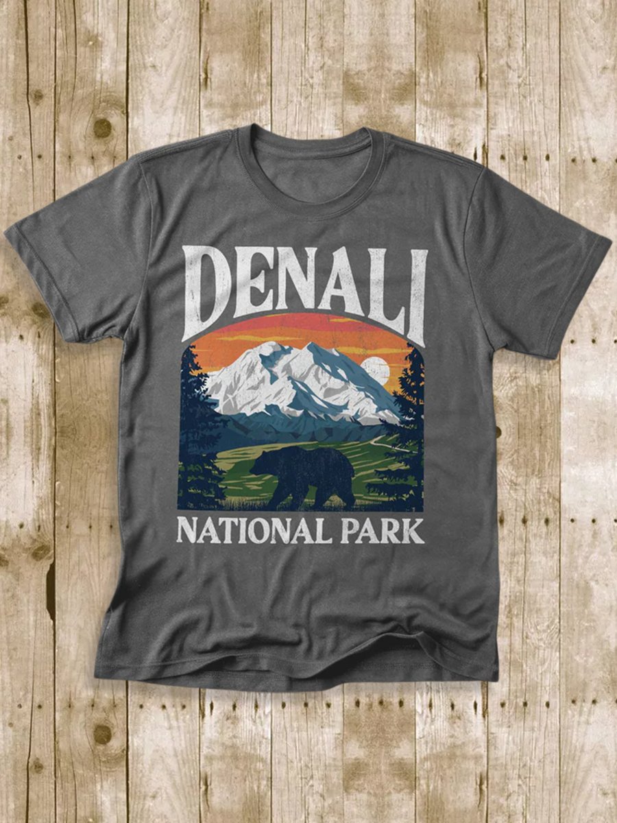 Men's 100% Cotton Denali National Park Crew Neck Short Sleeve T-Shirt