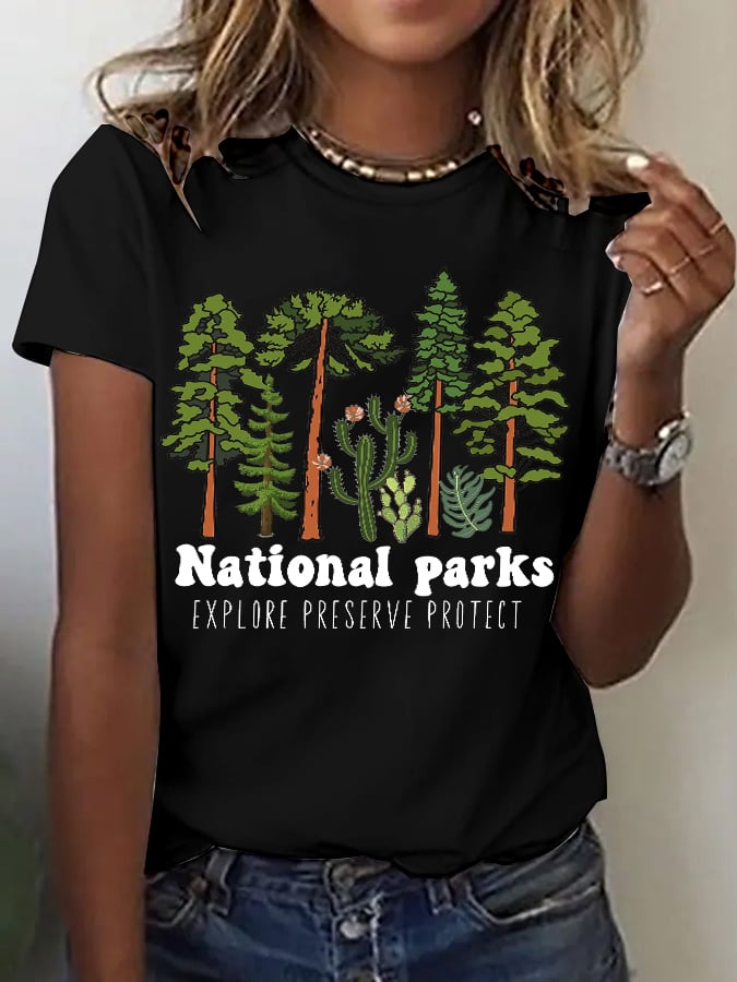 Women's Retro National Parks Explore Preserve Protect Print T-Shirt