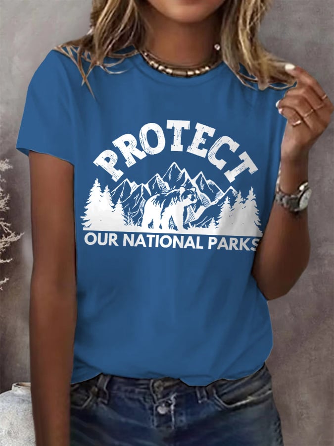 Women's Protect Our National Parks Print Round Neck T-Shirt