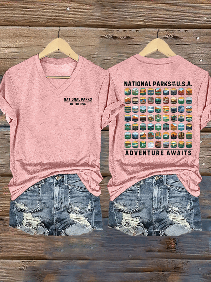 Women's National Parks Of The USA Print V-Neck T-Shirt