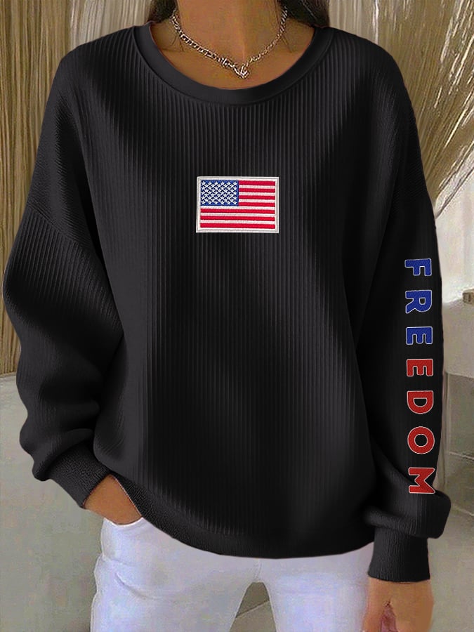 Women's Retro Freedom Print Round Neck Sweatshirt