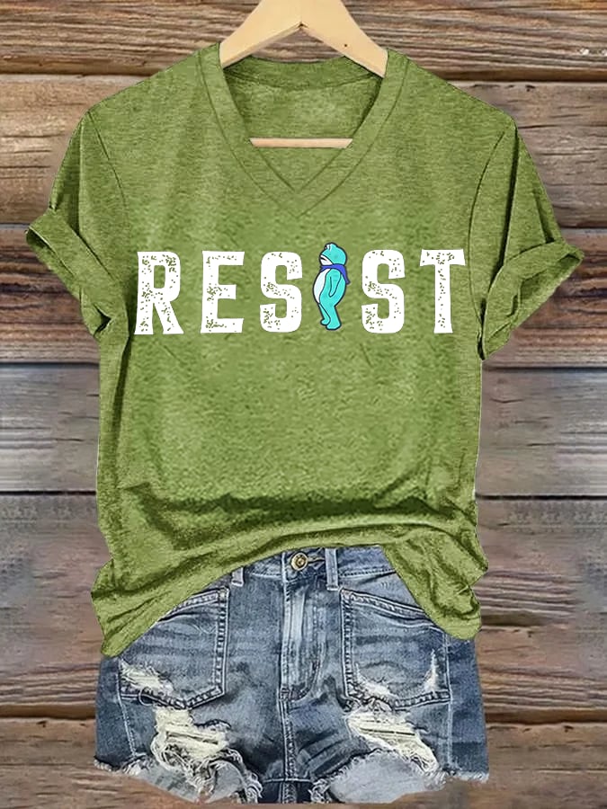 V-neck Women's Portland Frog resist Print T-Shirt