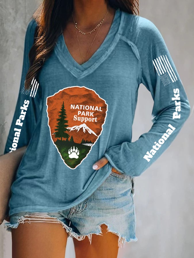 V-neck Retro Women's Protect Our National Parks Faith Print T-Shirt
