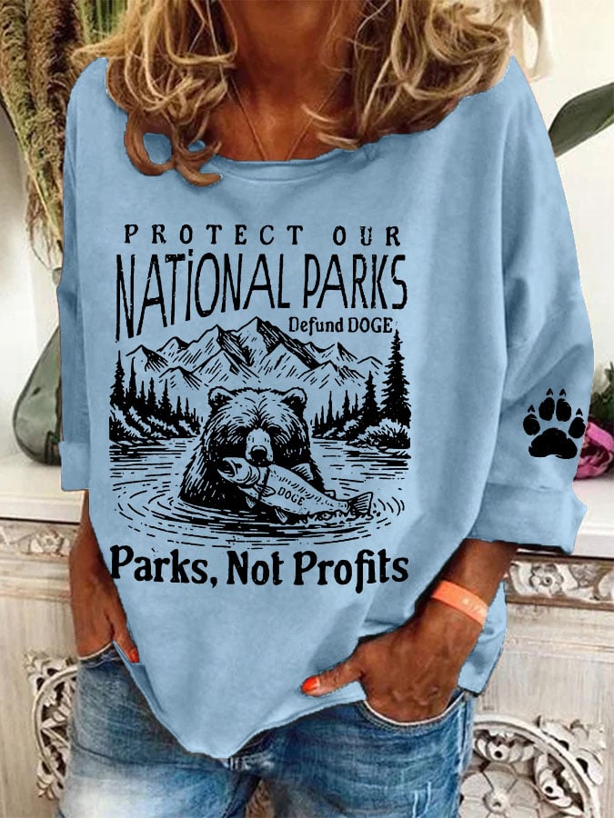 Women's Protect Our National Parks Print Casual Sweatshirt