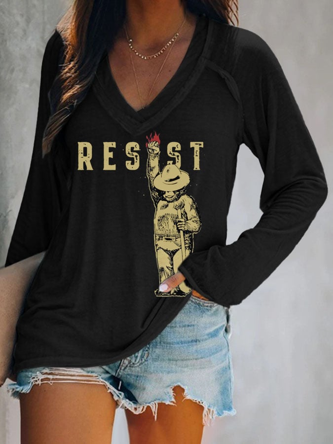 Women's Protect Our National Parks Print V Neck T-Shirt