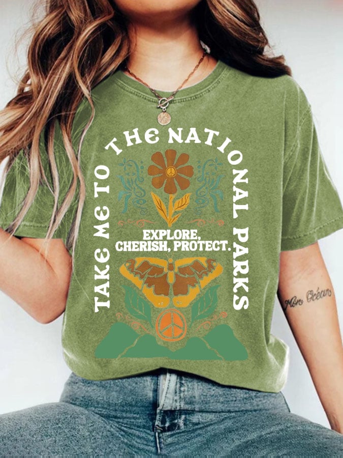 Women's Protect Our National Parks Print Round Neck T-Shirt