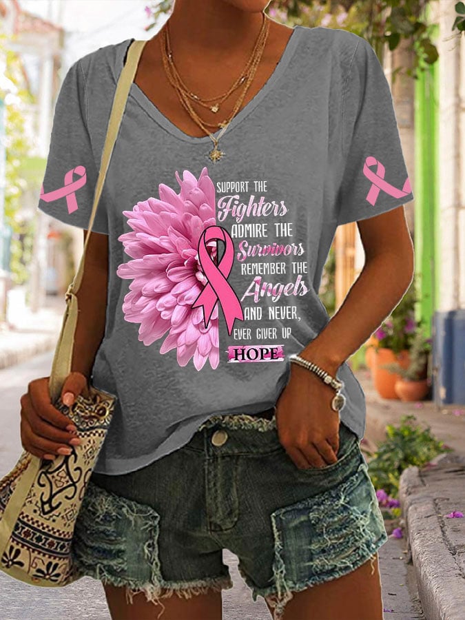Women's Breast Cancer Awareness Print Short Sleeve T-Shirt