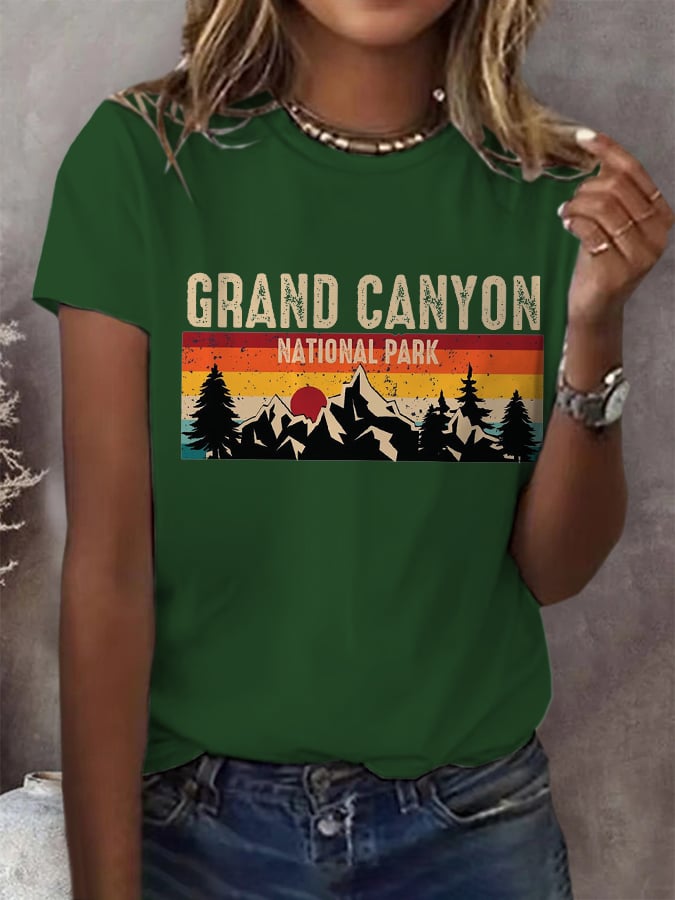 Women's Grand Canyon National Park Print Round Neck T-Shirt