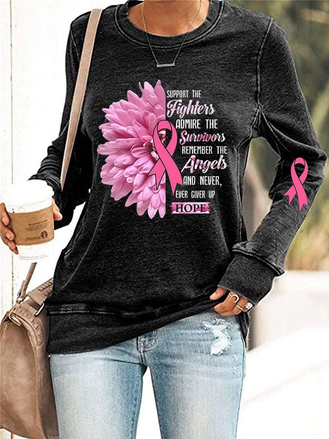 Women'S Casual Breast Cancer Awareness Long-Sleeved Sweatshirt