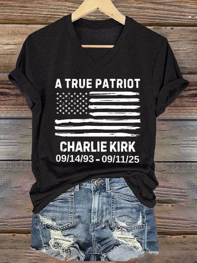 Women's A True Patriot Print V Neck T-shirt