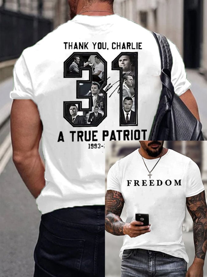 Men's Freedom American Flag Print Casual T-Shirt