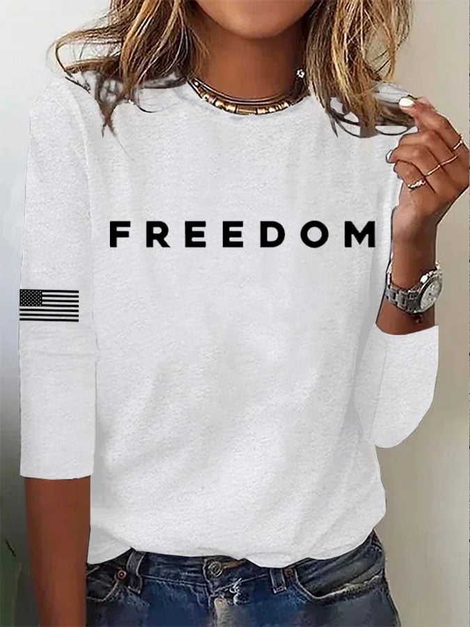Women's Freedom Print Casual Long Sleeve T-Shirt