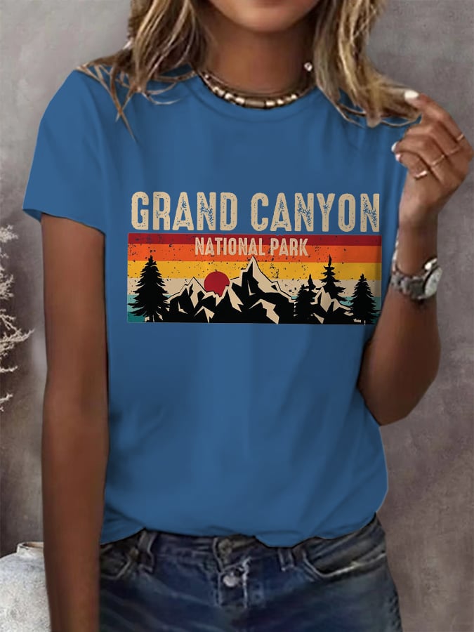 Women's Grand Canyon National Park Print Round Neck T-Shirt