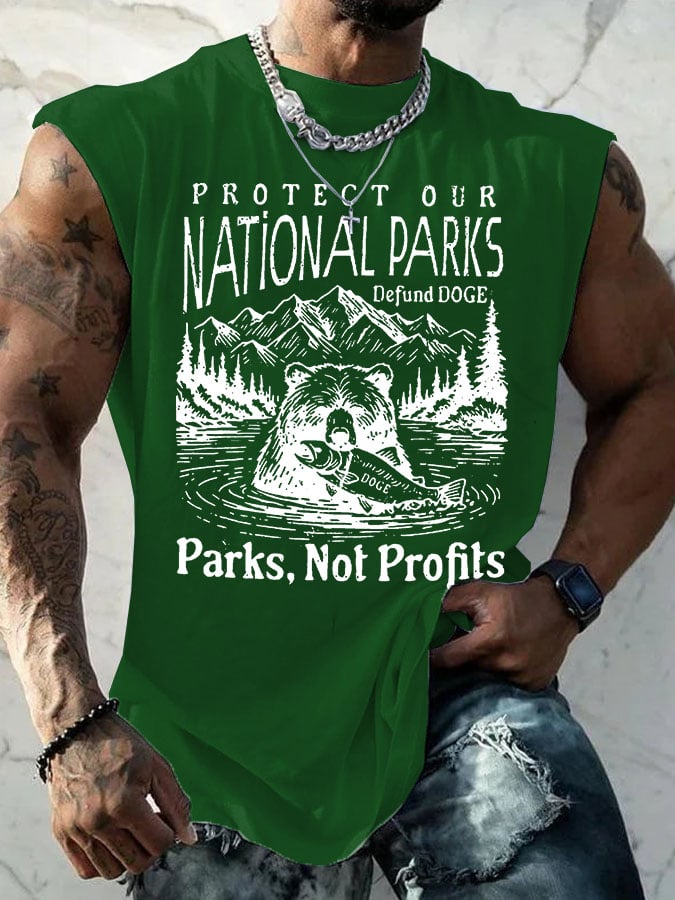 Men's Protect Our National Parks Print Round Neck Tank Top