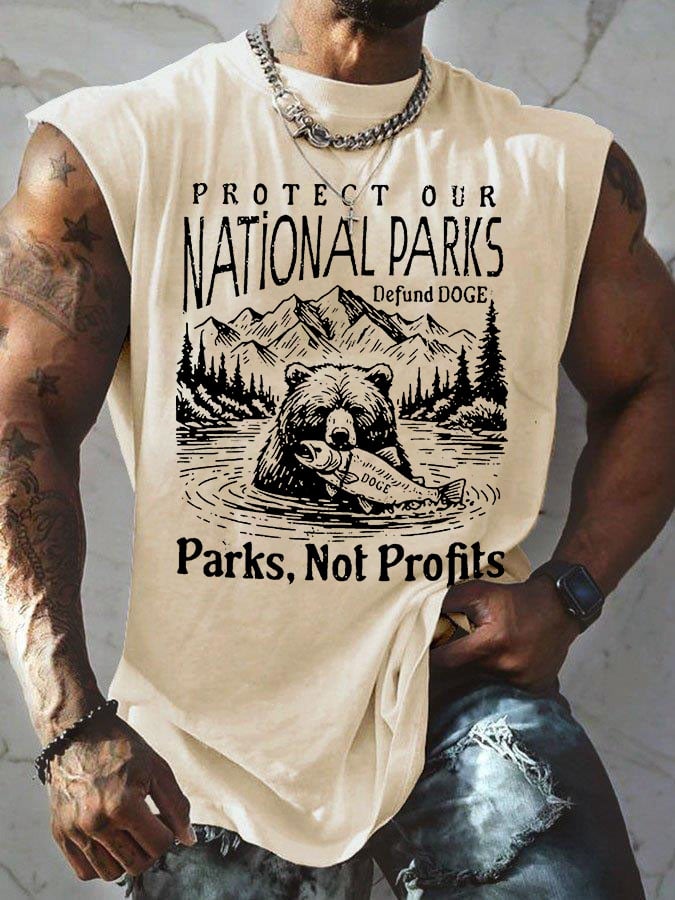 Men's Protect Our National Parks Print Round Neck Tank Top