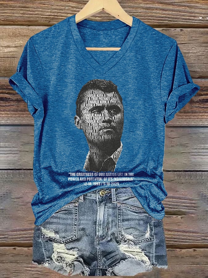 V-Neck Retro A True Patriot The Greatness Of Our Nation Lies In The Power And Potential Of Its Individuals Print T-Shirt