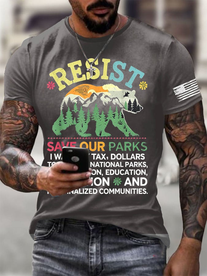 Men's Support National Parks Printed Round Neck T-Shirt