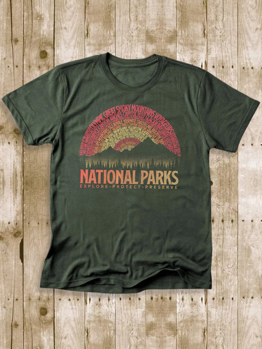 Men's 100% Cotton National Park Crew Neck Short Sleeve T-Shirt
