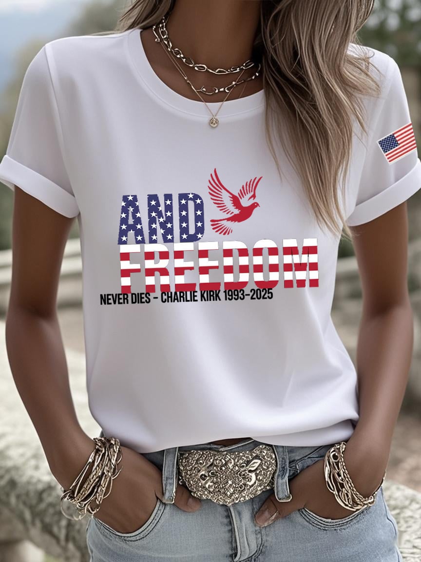 Women's Peace and Freedom American Heroes Print Crew Neck T-Shirt
