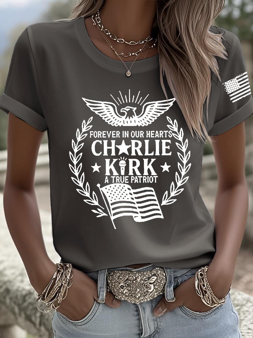 Retro Forever In Our Hearts A True Patriot Print T-Shirt