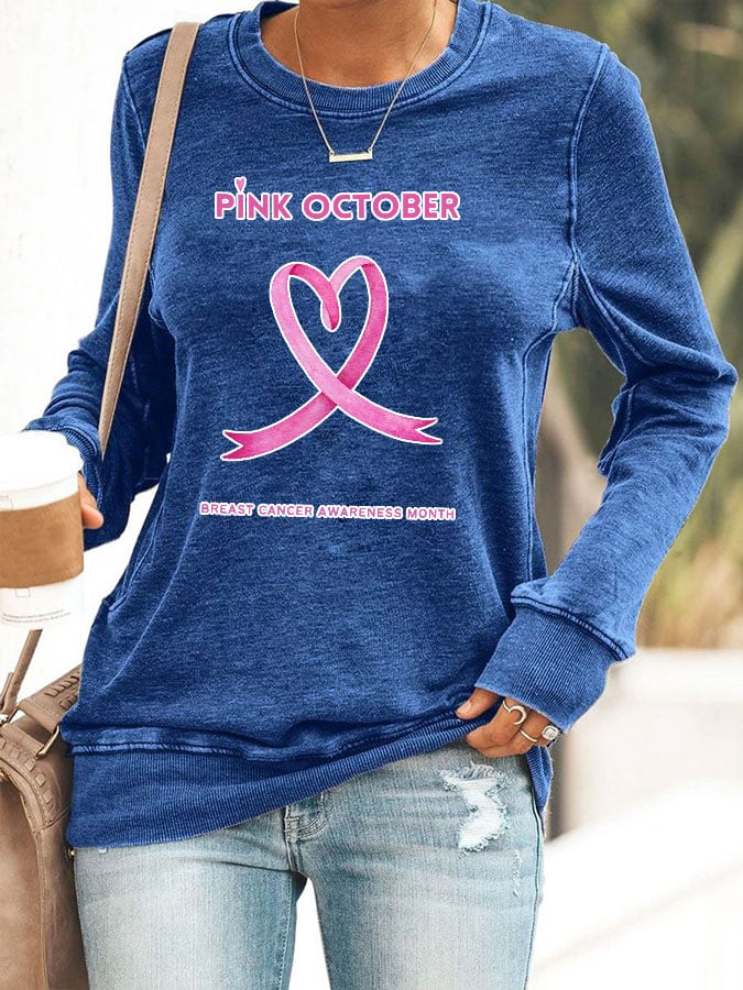 Women's Pi̇nk October Breast Cancer Awareness Month Printed Sweatshirt