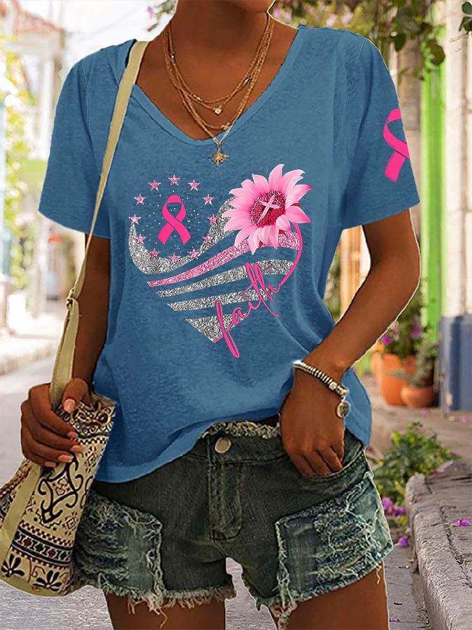 Women's Breast Cancer Print Casual T-Shirt
