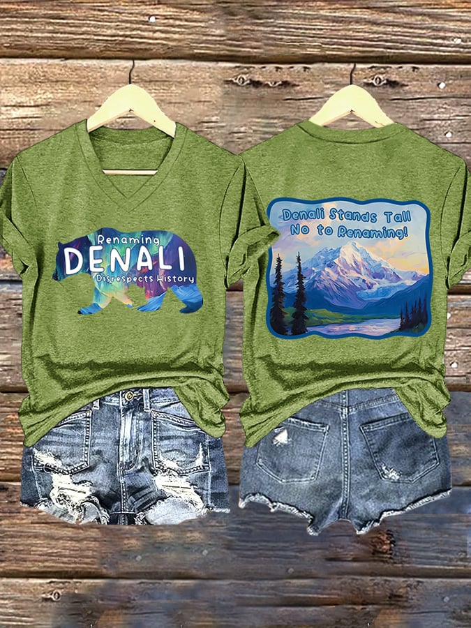 V-neck Retro Renaming Denali Disrespect History Denali Stands Tall No To Renaming Print T-Shirt