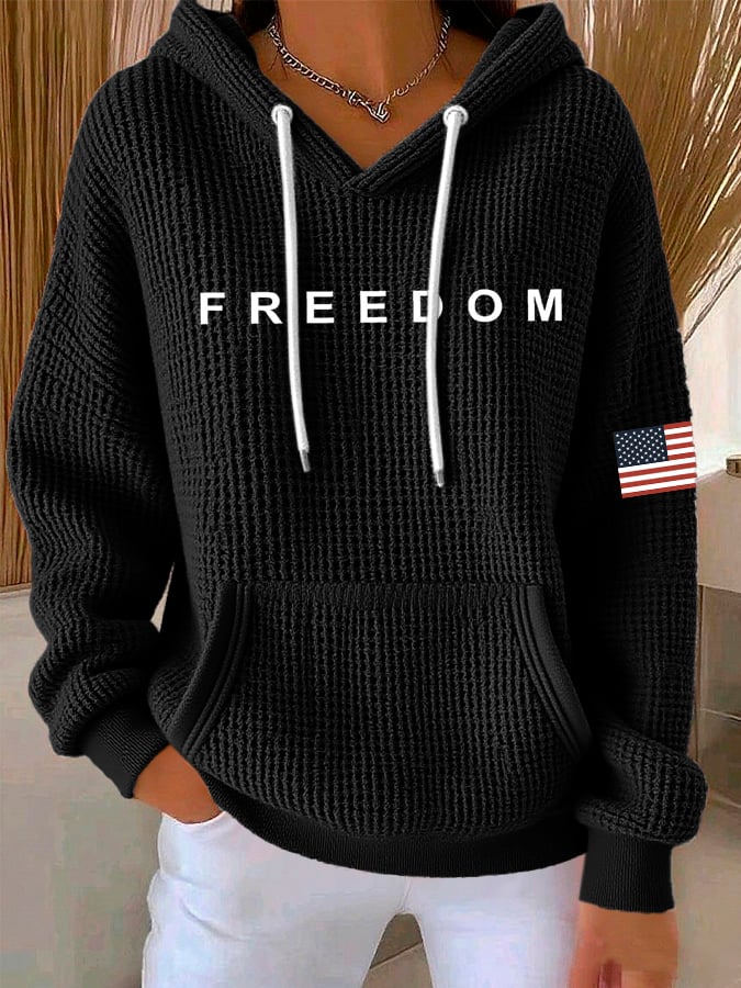 Women's Freedom American Flag Print Waffle Hoodie