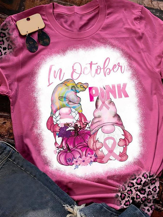 In October We Wear Pink Print T-Shirt