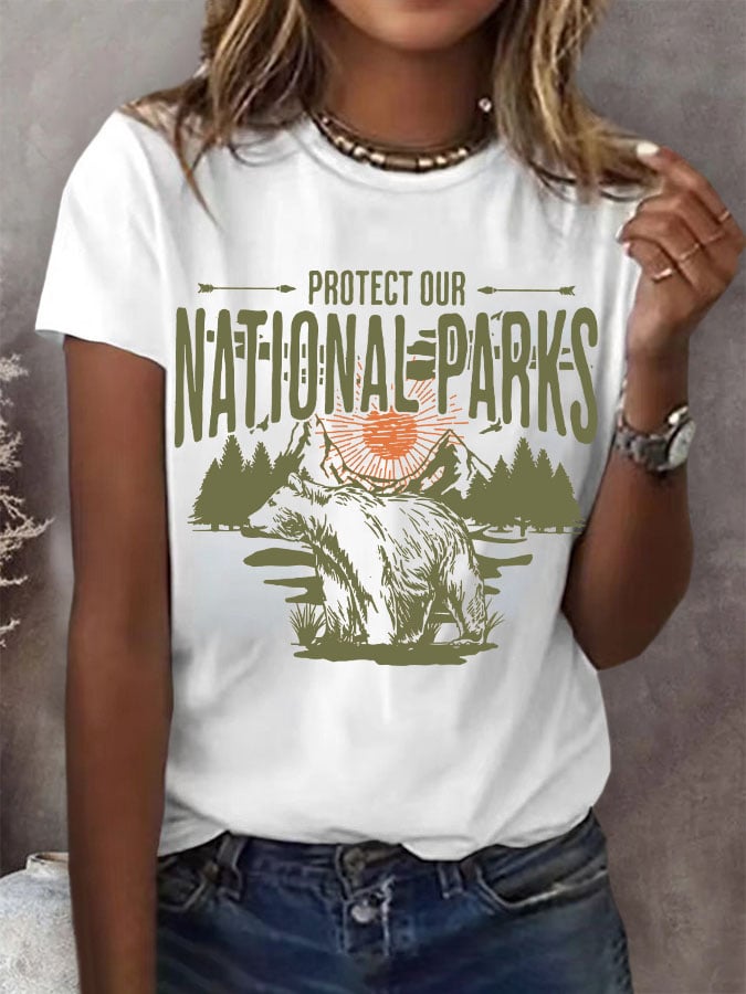 Women's Protect Our National Parks Print Round Neck T-Shirt