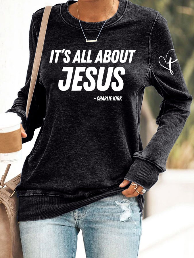 Retro It's All About Jesus Print Sweatshirt
