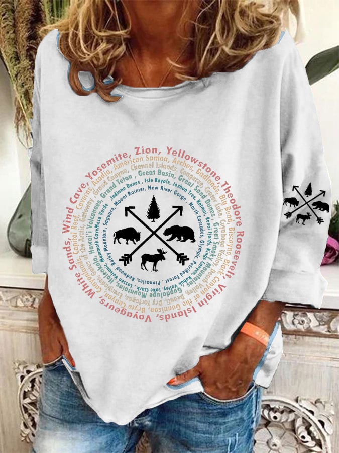 Women's Hotspots 63 National Parks Explore, Protect, And Preserve Printed Casual Sweatshirts