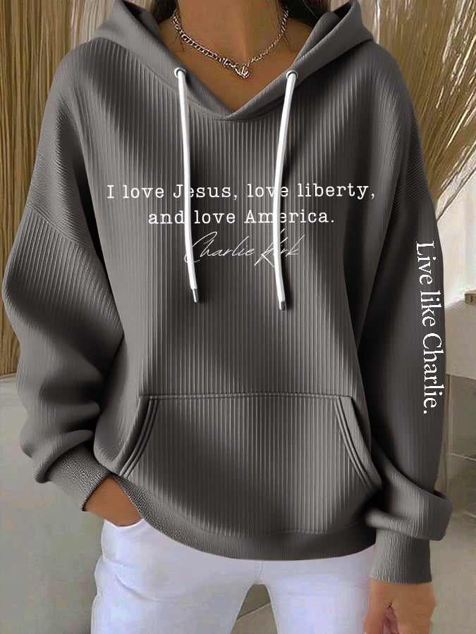 Retro Live Like I Love Jesus, Love Liberty, And Love America Point Print Hoodie