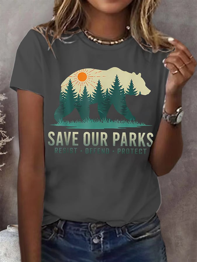 Women's Save Our Parks Print Round Neck T-Shirt